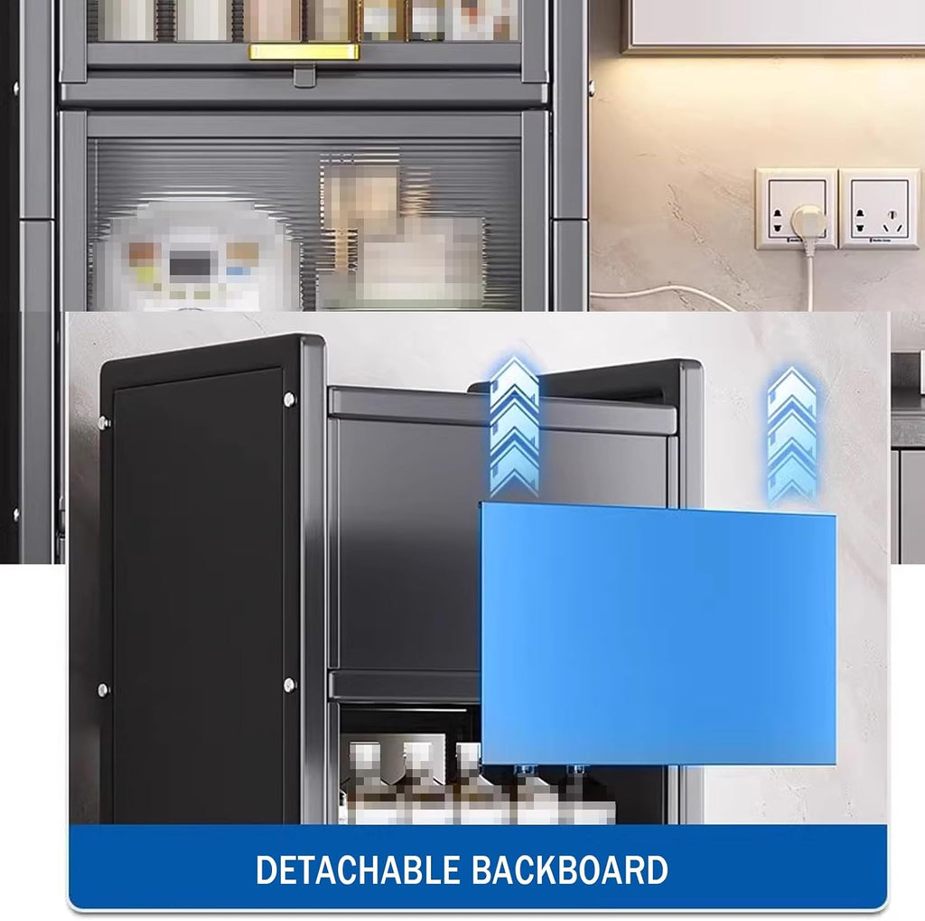Kitchen Storage Cabinets, Minimum Footprint is Only 35cm Wide, Carbon Steel Kitchen Shelves with Transparent Flip Door, for Kitchen Dining Living(Gray,45 * 42 * 152cm)