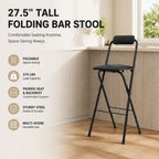 27.5'' Tall Folding Bar Stool, Cushioned Padded Folding Stool with Back, Portable Adult Folding Chair, 275 lbs Load Capacity, Counter Height Seat for Kitchen, Living Room, Garden, Camping, Black