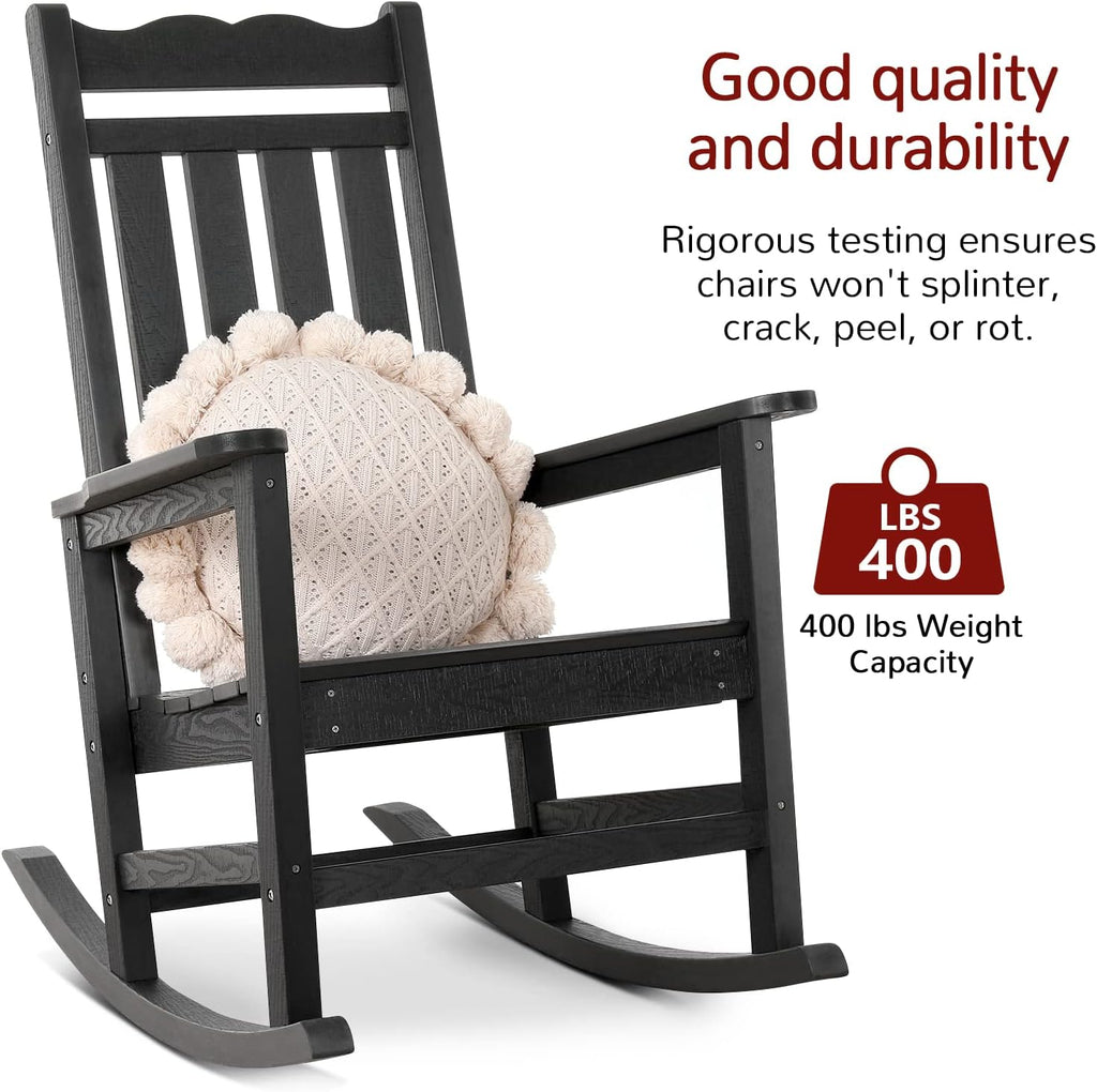 Stoog Patio Rocking Chair, All-Weather Porch Rocker, 400 lbs Weight Support, Never Fade or Rot, for Backyard, Fire Pit, Lawn and Garden, Black