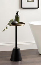 Kate and Laurel Tira Elegant Round Drink Table, 10 x 22, Antique Brass and Black, Vintage Glam Circle Martini Table for Use as a Small Bedroom Nightstand or Living Room Plant Stand Option