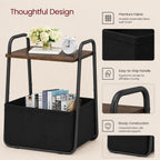 Rustic Brown Metal Frame Nightstand - Small Side Table with Fabric Storage Basket and Handle - Ideal for Bedroom & Living Room & Dorm