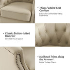 HULALA HOME Genuine Leather Swivel Rocker Chairs, Fully Assembled, Beige | Set of 2 Leather Swivel Accent Chairs, Traditional Chesterfield Barrel Chairs with Button-Tufted Design, for Living Room