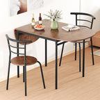 GOFLAME 3-Piece Drop Leaf Dining Table Set, Extendable Kitchen Breakfast Table with 2 Chairs, Space Saving Folding Dining Room Set for Home Kitchen, Apartment, Small Space, Rustic Brown