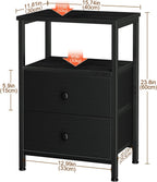LOAKEKEL Night Stand, Black Nightstands with 2 Fabric Drawers for Bedroom | Small Bedside Table, End Tables Living Room, Bed Side Table with Open Storage Shelf