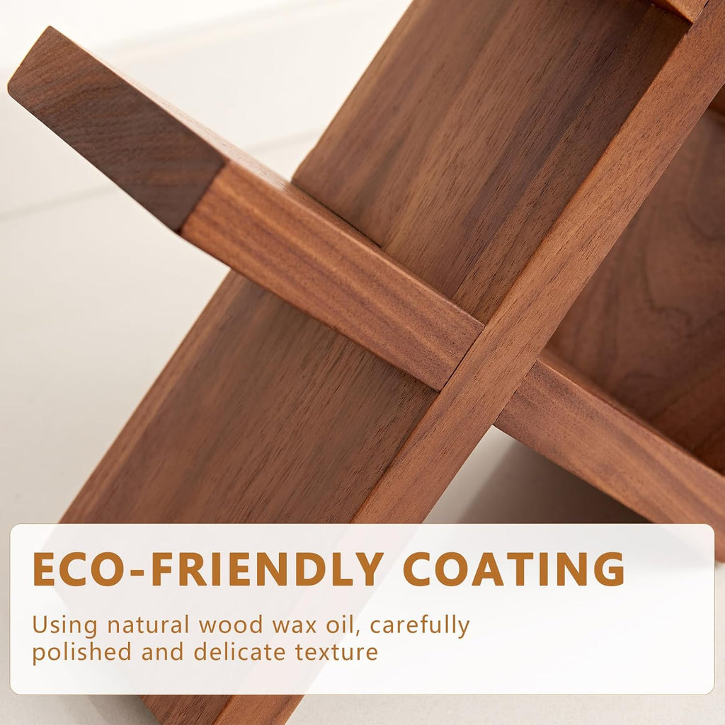 Solid Oak Wine Rack Countertop, 4 Bottle Tabletop Wine Holder - No Assembly Free Standing Wood Display for Kitchen, Bar, Office, Living Room | Walnut