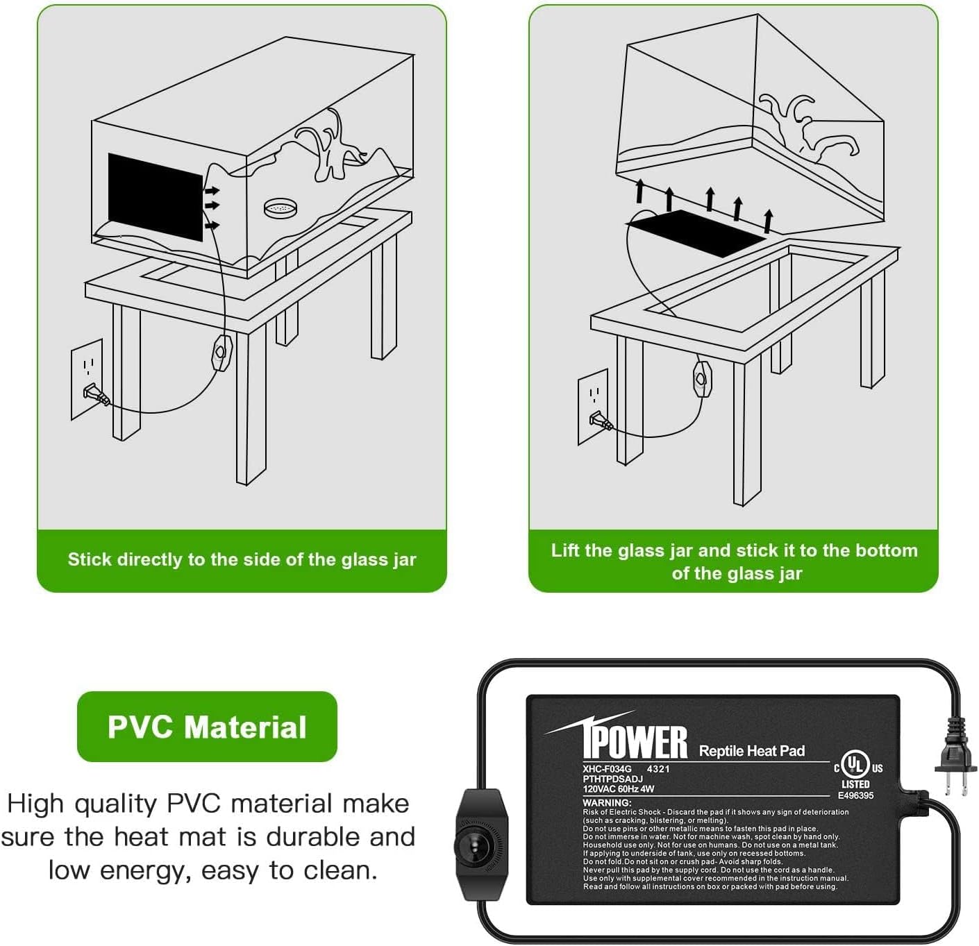 iPower 4 by 7-Inch 4 Watts Reptile Heating Mat with Temperature Controller Under Tank Warmer Terrarium Heat Pad for Reptiles and Amphibians, Black