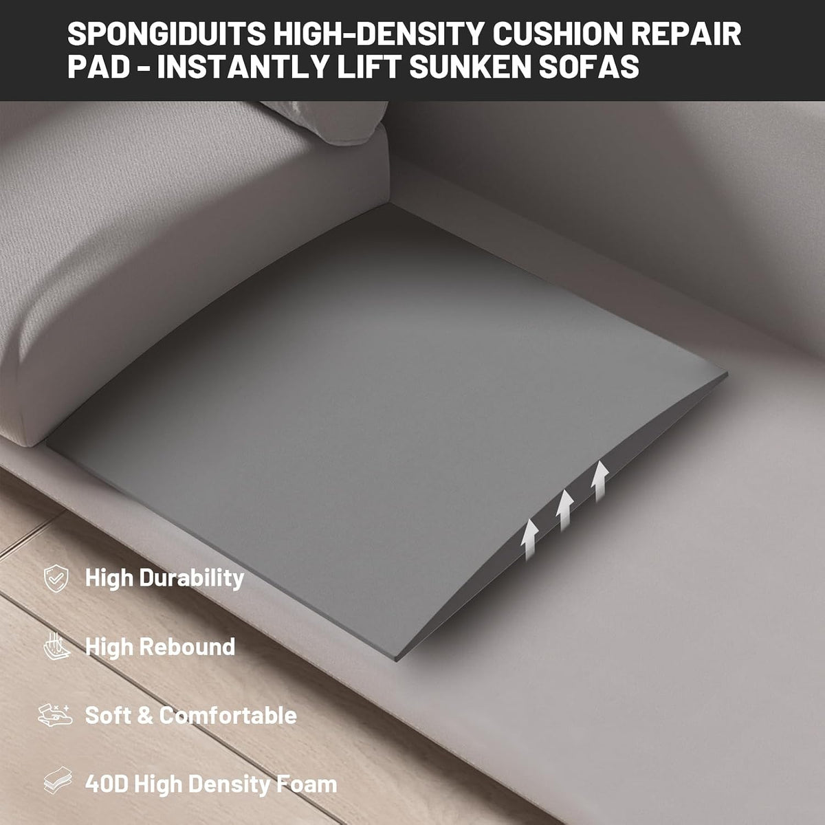 Couch Cushion Support for Sagging Seat, 24"x24"x2.4" 40D High Density Curved Foam Sofa Cushion Support, Under-Cushion Sag Repair,Grey Set of 3