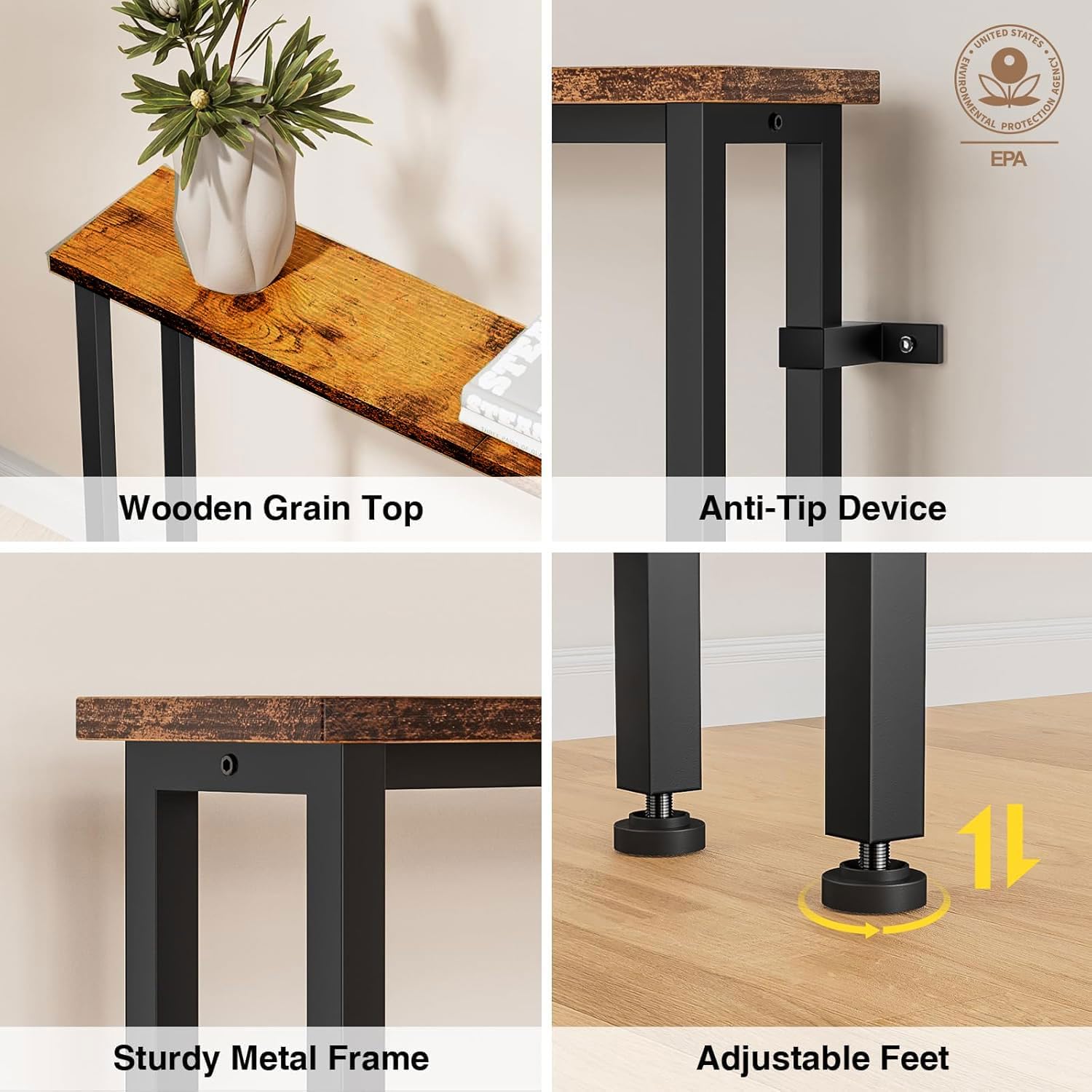 Keelian 78" Narrow Console Sofa Table with Power Outlets & 2 USB Ports | Metal Frame, Perfect for Hallway, Office, and Behind Couch Table - Easy Assembly, 4.9" Extension Cord Included