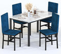 AWQM Dining Table Set for 4, Modern Faux Marble Dining Table Set with 4 Upholstered Velvet Chairs, Dining Room Table Set for Kitchen, Breakfast Nook, Dining Room, Blue