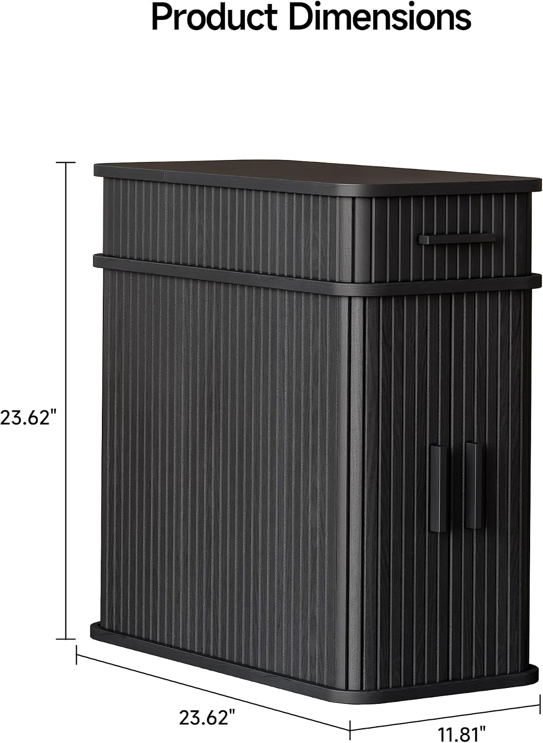 ONBRILL Fluted End Table, Narrow Side Table, 23.62" H, Black