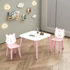Kids Table and Chair Set 3-Piece Wooden Toddler Desk with Animal Backrest Pink and White Activity Table for Drawing Learning Playroom or Nursery