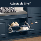 Haotian Shoe Storage Bench Entryway, Shoe Cabinet Bench with 2 Flip Drawers & Cushion, Modern Design Shoe Organizer for Hallway, Navy Blue FSR64-B