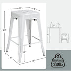 Yaheetech 24 Inch Metal Bar Stools Set of 4, Stackable Bar Chairs, White | No Assembly Counter Height Barstools with Footrest, 330 lb Load Capacity Patio Stools For Kitchen, Bar, Indoor & Outdoor Use