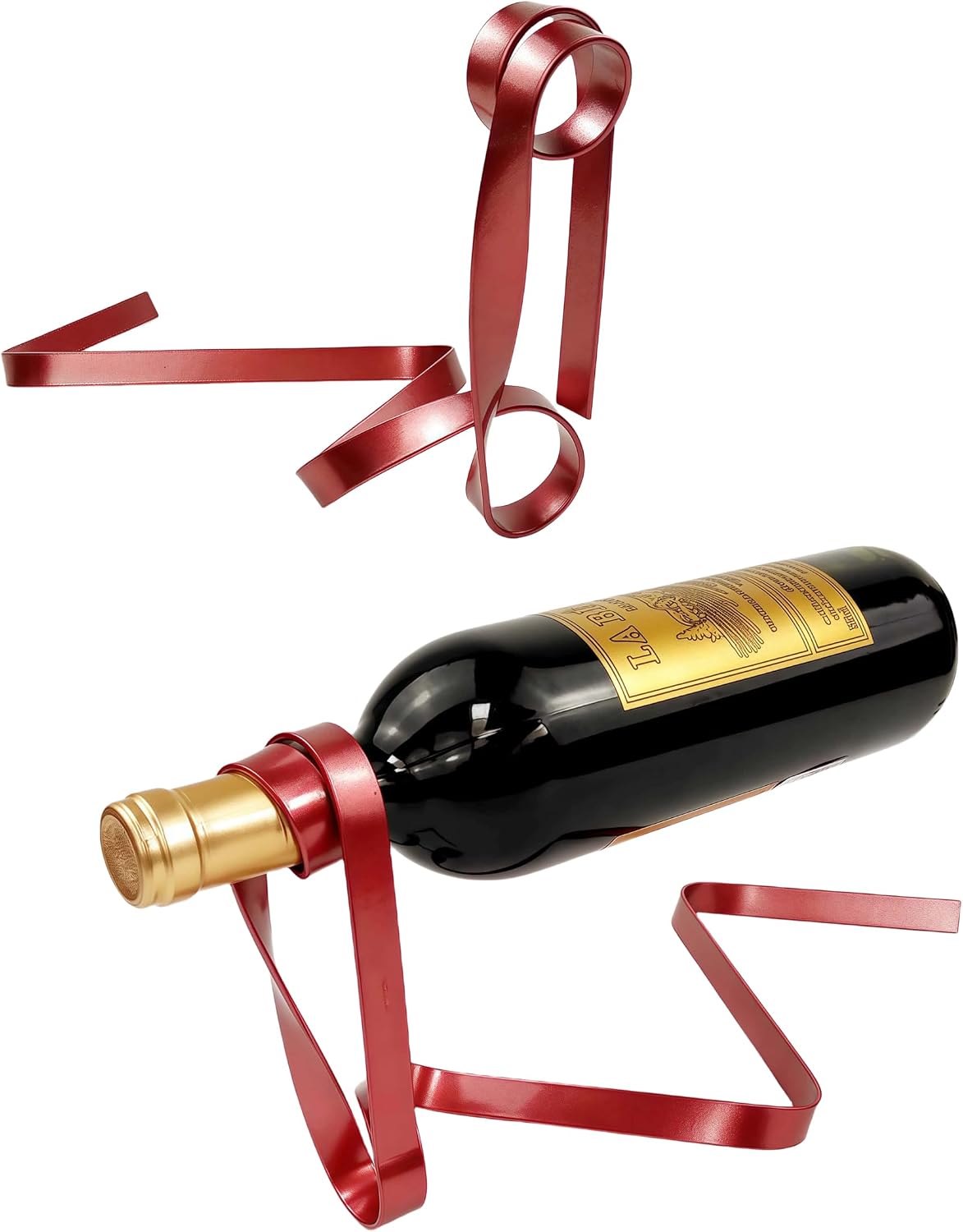 Table Wine Holder Floating Ribbon Metal Wine Rack Novelty Wine Bottle Display Stand Tabletop for Dinning Room Kitchen Home Decor Gift