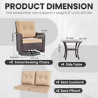 Gotland Outdoor Swivel Chairs Set of 2, 3 Pieces Patio Furniture Set with Thick Cushion, Wicker Rocking Patio Chairs Set of 2, Patio Bistro Set with Double-Layer Coffee Table for Balcony Porch Khaki