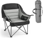 VEVOR Oversized Camping Chairs, 450 lbs Heavy Duty Support, Portable Padded Folding Camp Chairs with Dual Cup Holders & Wine Glass Holders, Carry Bag for Outdoor, Fishing, Black & Gray, 1 Pack