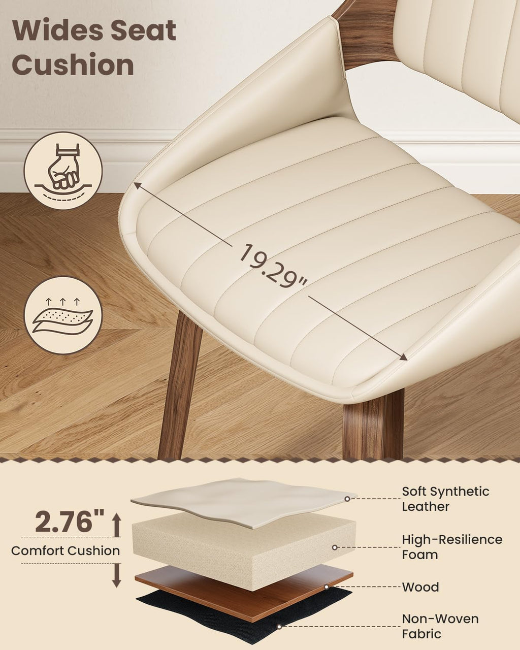 REONEY 360° Swivel Dining Chairs Set of 8, Mid Century Modern Kitchen Chair with Walnut Bentwood Back and Legs, Upholstered PU Leather for Dining Room, Kitchen, Restaurant, Cafe, Beige