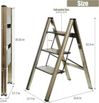 3-Step Aluminum Lightweight Folding Step Stool Ladder with Anti-Slip and Expanded Pedal for Home and Kitchen, 330lbs Capacity, Champagne…