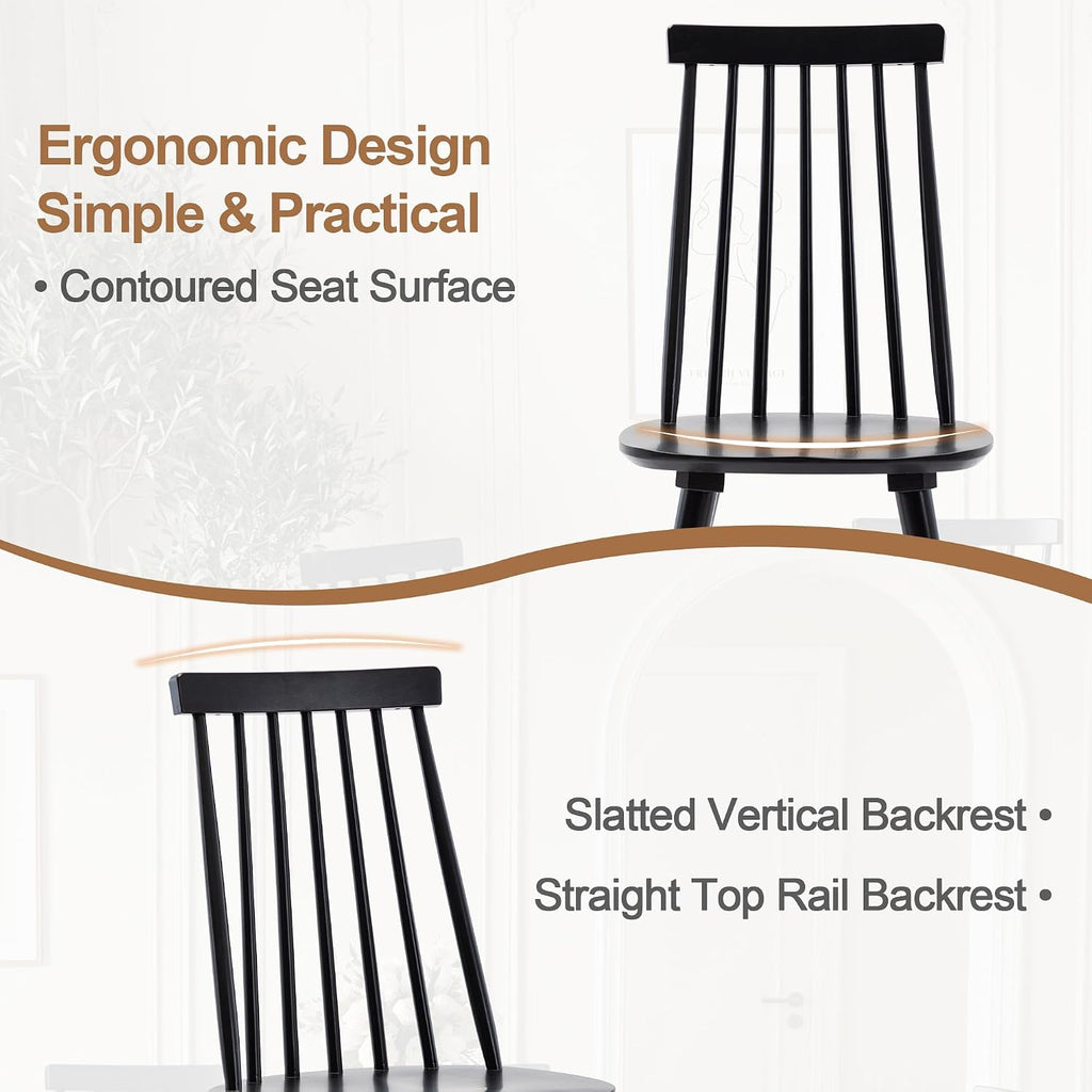 DUHOME Windsor Dining Chairs Set of 6 Wood Dining Room Chair Slat Back Kitchen Room Chair Side Chair (Black, 6 PCS)