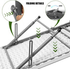 Folding Table 4 Foot,Portable Heavy Duty Plastic Utility Table,White | Adjustable Height,HDPE Tabletop,Small Fold-in-Half Design,Carrying Handle,Indoor Outdoor Use for Camping,Party