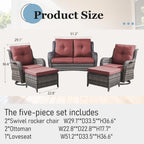 Patio Furniture Set with Swivel Chairs, 5 Pieces Outdoor Wicker Furniture Set with Patio Swivel Rocker Chairs for Patio, Yard, Deck, Porch, Poolside