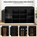 Tangkula Shoe Storage Bench with Umbrella Holder, 40" Shoe Organizer with Cushioned Seat, 10 Cubbies & Adjustable Shelves, Wooden Industrial Shoe Rack for Entryway, Living Room, Bedroom (Black)