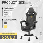 Gaming Chair with Footrest Ergonomic Computer Chair Massage Lumbar Cushion, Racing Video Game Chair Adjustable Rocker Recliner Executive Office Desk Chair Pu Leather for Adults, Grey