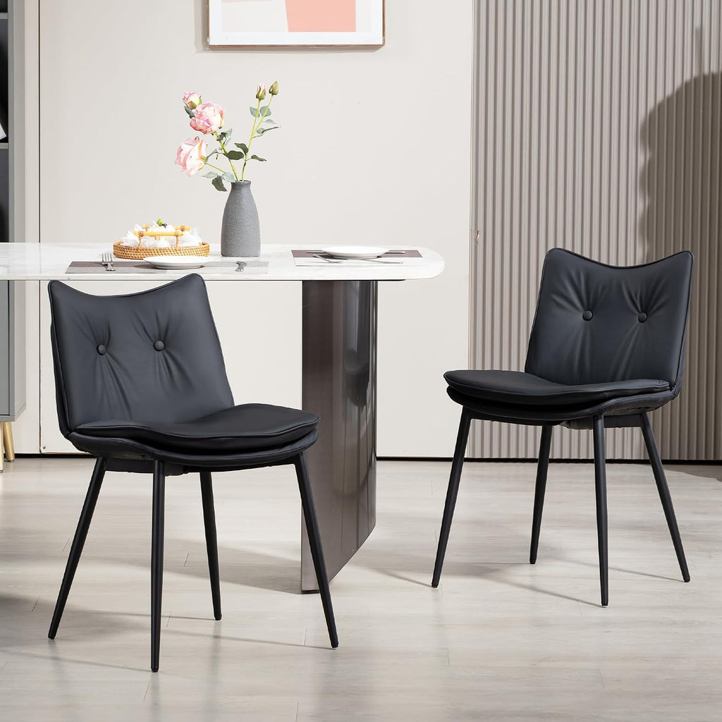 AVAWING Modern Dining Chairs Set of 4, Faux Leather Upholstered Kitchen Chairs with Button Tufted Back and Adjustable Footpads, Armless Accent Chairs for Dining Living Room, Black