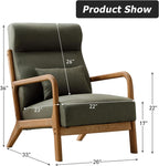 INZOY Mid Century Modern Accent Chair with High Back, Upholstered Living Room Chairs with Waist Cushion, Wood Frame Reading Armchair for Bedroom Sunroom, Green