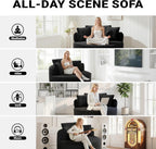 54-inch Oversized Round Chaise Longue Chair Indoor, Modern Upholstered Corduroy Deep Seat Circle Accent Chair Single Cloud Lounge Floor Sofa Chair for Living Room (Black, 54" Round)