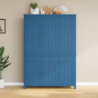Merax 74.8'' Tall Kitchen Pantry Storage Cabinet with 6 Doors, 3 Drawers and Adjustable Shelves, Freestanding Large Cupboard & Pull-Out Trays for Kitchen, Dining Room, Living Room, Blue