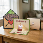 Crisky Large Video Game Birthday Bags with 3D Pop Up Cake Card, Tissue Papers, Pixel Boys Birthday Gift Bag for Teens Girls Men Women Gamer Party Decorations