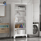 COFaR Metal Pantry Cabinet with Doors, Farmhouse 71'' Tall Storage Cabinet with 4 Adjustable Shelves, Kitchen Pantry Cabinet for Dinning Room, Laundry, Bathroom, Garage, White 5-Tier