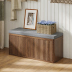 Entryway Shoe Storage Bench with 2" Cushion, 37.4" Small Bench with Shoe Rack, Cabinet Organizer for Hallway, Bedroom End of Bed (Walnut)
