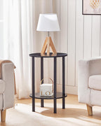 CHOEZON Round Side Table, 2-Tier End Table, Small Round Nightstand with Sturdy Metal Tube, Industrial Circular Coffee Table, for Living Room, Bedroom, Black TBZ01BB