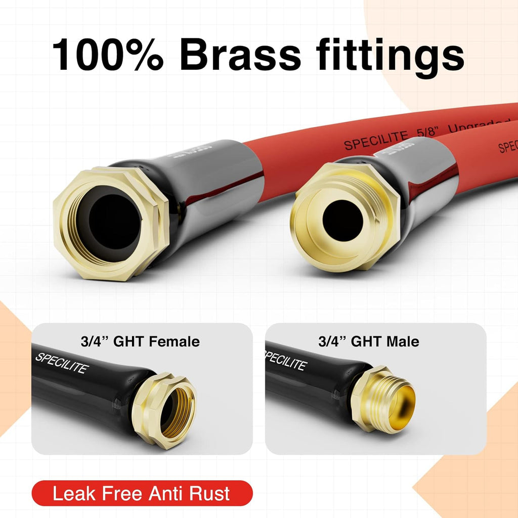 SPECILITE 5/8" Hot/Cold Short Leader Garden Water Hose 5 ft, -50℉-190℉, Flexible & Lightweight Rubber Pipes With 3/4" Brass Fittings for Yard, Outdoor, Farm, Red