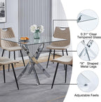 5-Piece Dining Room Table Set, Modern 36" Square Silver Glass Dining Table Set for 4, Kitchen and Dining Table Set with 4 Grey PU Leather Dining Chairs for Dining Room Kitchen