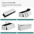 SONGMICS 43.3 Inches Folding Storage Ottoman Bench with Flipping Lid | Storage Chest Footrest Padded Seat, Iron Frame Support, Cloud White and Ink Black, MINOTA Collection ULSF75WT