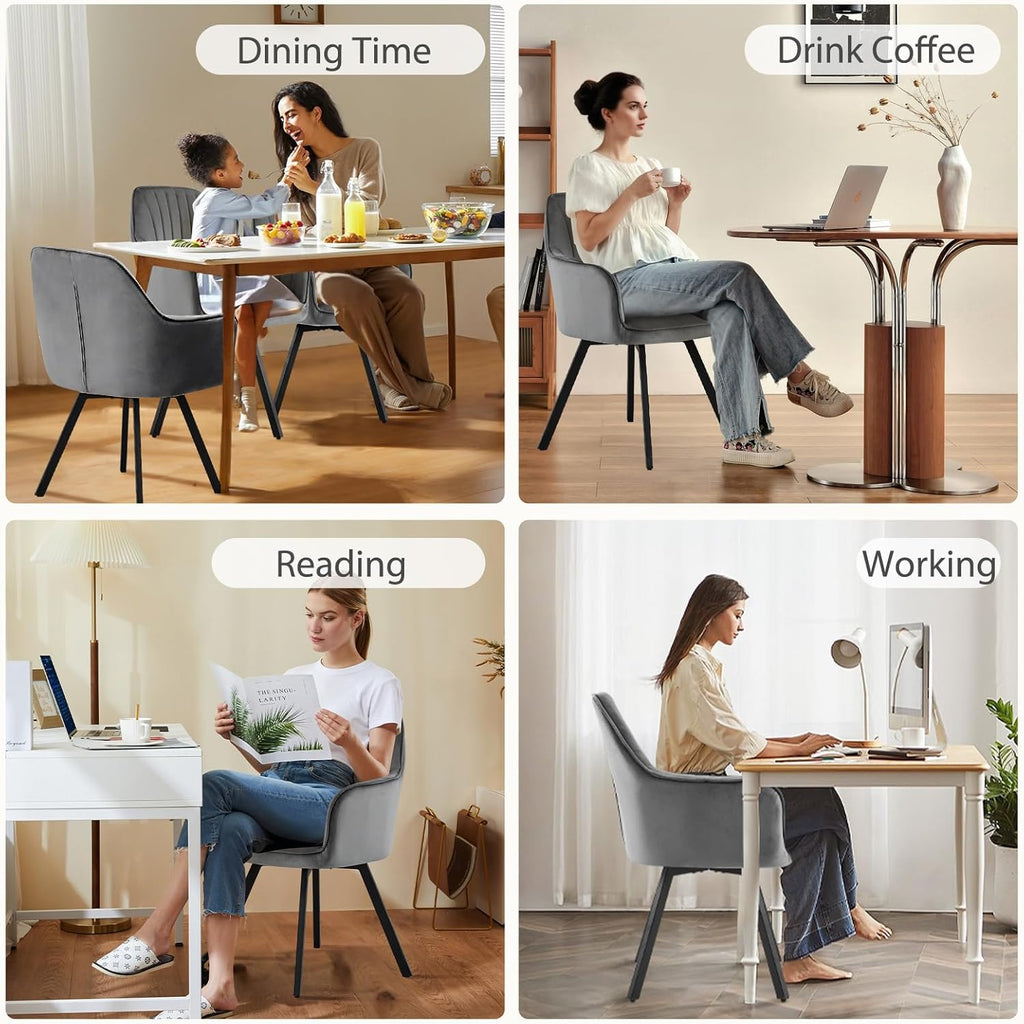 Furniliving 360° Swivel Dining Chairs Set of 2, Mid Century Modern Upholstered with Mental Frame Legs, Dining Chairs with Arms & Thickened Cushions for Kitchen, Living Room, Velvet, DrakGrey