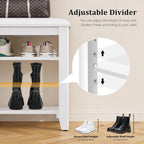 Shoe Rack Bench Entryway Storage with Leather Cushion, Shoe Organizer Bench for Entryway, Ideal for Front Doors Entrances Hallway Mudroom Featuring Rubberwood And 3 Height-Adjustable Removable Shelve