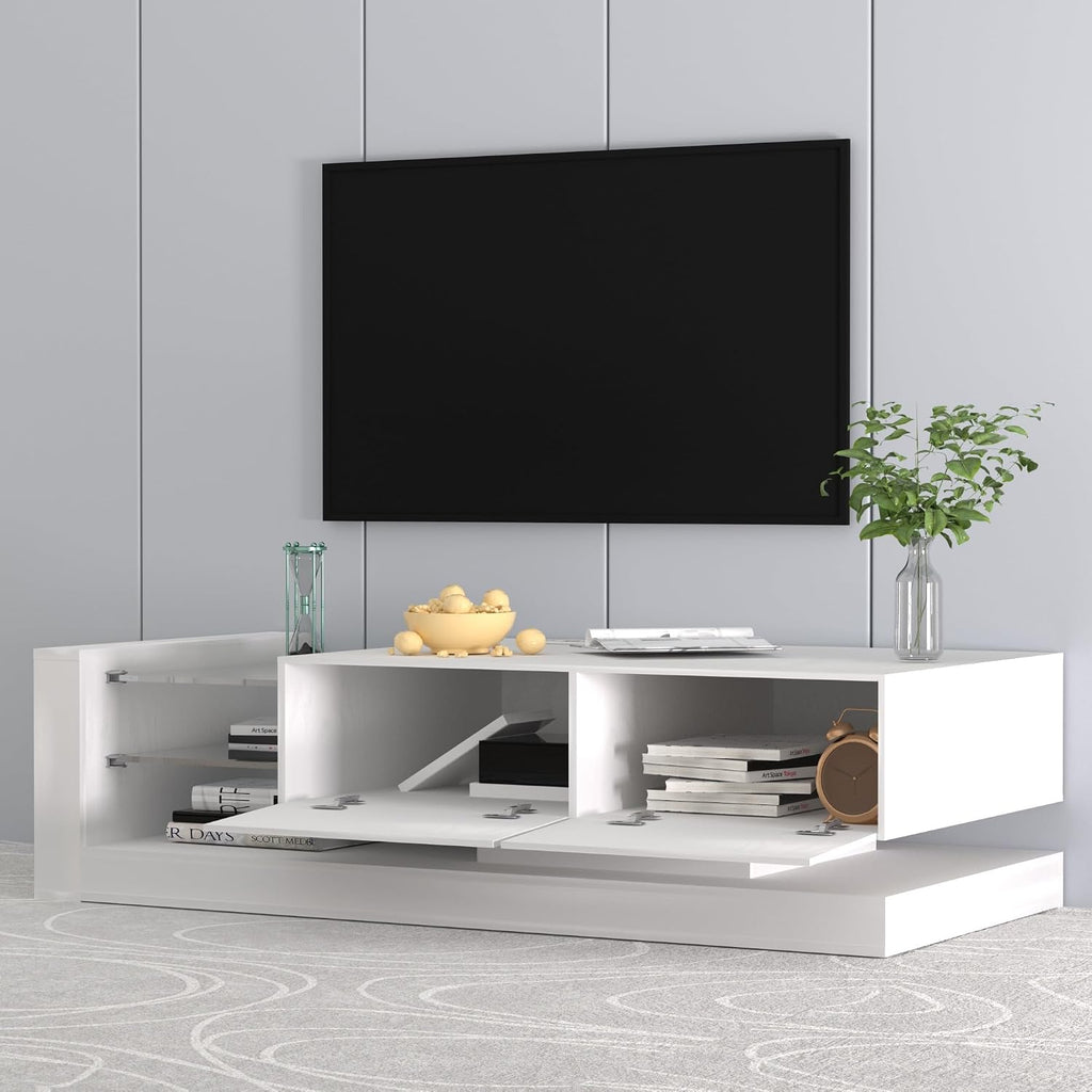 BAMACAR White TV Stand - Long Entertainment Center for 70-80 Inch TVs with Storage