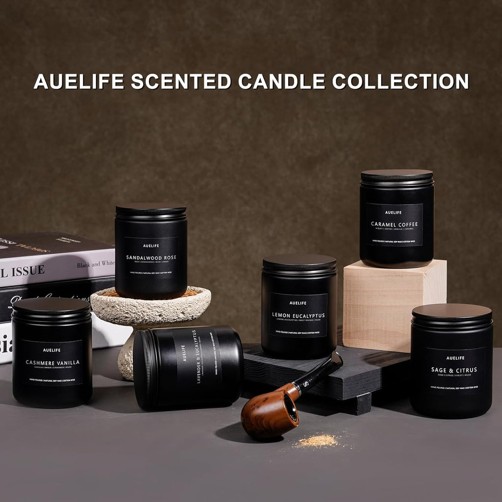 Scented Candles Set | Men Candle Set, Scented Candles for Home, Gifts for Men Aromatherapy Gift Set - 4 Pack Manly Gifts for Dad Fathers Day, Soy Candle of Leather/Smoke & Vanilla/Oak/Lavender