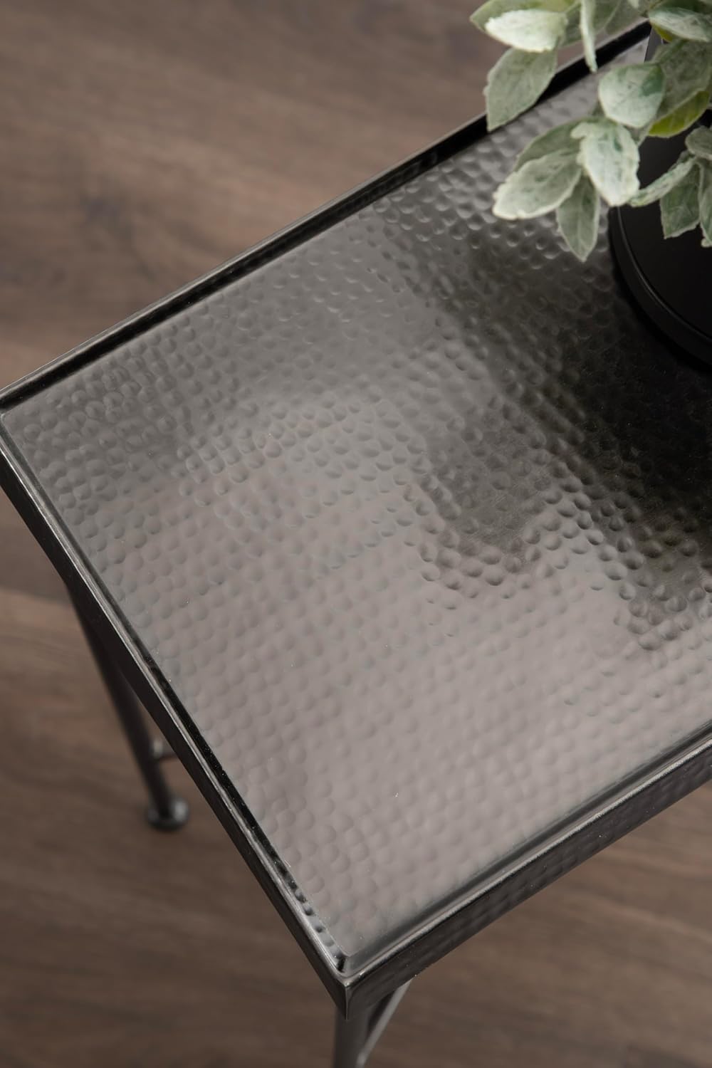 Kate and Laurel Sanzo Modern Metal Skinny Side Table, 17 x 9 x 24, Gunmetal, Rectangular Slim Bedroom Nightstand with Hammered Tabletop for Use as Bedside Accent or Narrow Living Room End Table
