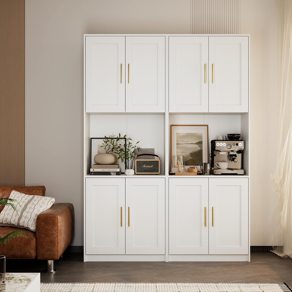 85" Kitchen Storage Cabinets,Corner Pantry Cabinet,Tall Bathroom Cabinet,Farmhouse Storage Cabinet with Countertops Suitable for Apartments/Dining Room/Small Spaces (2, White, 85" H)