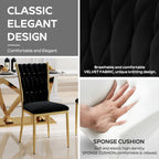 Modern Dining Chairs Set of 4, Black Velvet Woven Kitchen Chair with Golden Metal Legs, Upholstered Cushion & High Back Design, Mid-Century Dining Chairs for Kitchen, Living Room
