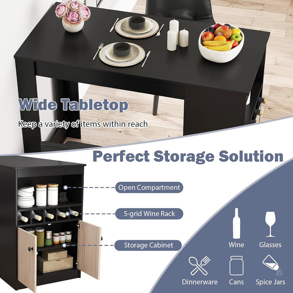 Giantex 48" Dining Table, Counter Height Bar Table with Storage Cabinet, Wine Rack, Compartment & Adjustable Shelf, Modern Bistro Tables for Home, Coffee Shop, Kitchen, Pub, Black & Gray