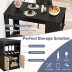 Giantex 48" Dining Table, Counter Height Bar Table with Storage Cabinet, Wine Rack, Compartment & Adjustable Shelf, Modern Bistro Tables for Home, Coffee Shop, Kitchen, Pub, Black & Gray
