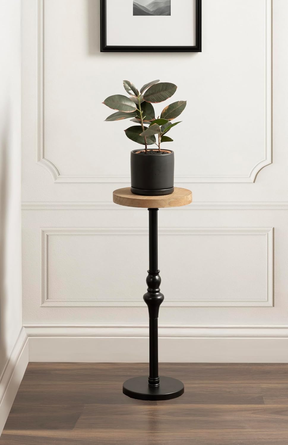 Kate and Laurel Stratton Round Pedestal Drink Table; 9 x 9 x 22; Hazelnut Brown and Black; Decorative Mini Table for Use as Indoor Plant Stand or Cute Martini Table