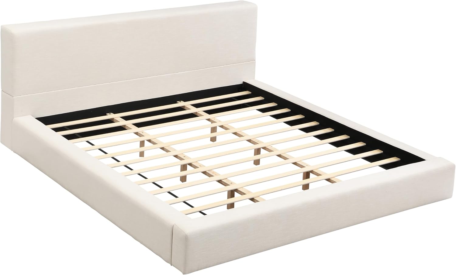 Merax King Size Bed Frame, 95" L x 88" W Upholstered Platform Bed with 8" Thick Linen Headboard & Footboard, Sturdy Wood Slat Support, No Box Spring Needed, Easy Assembly, Beige