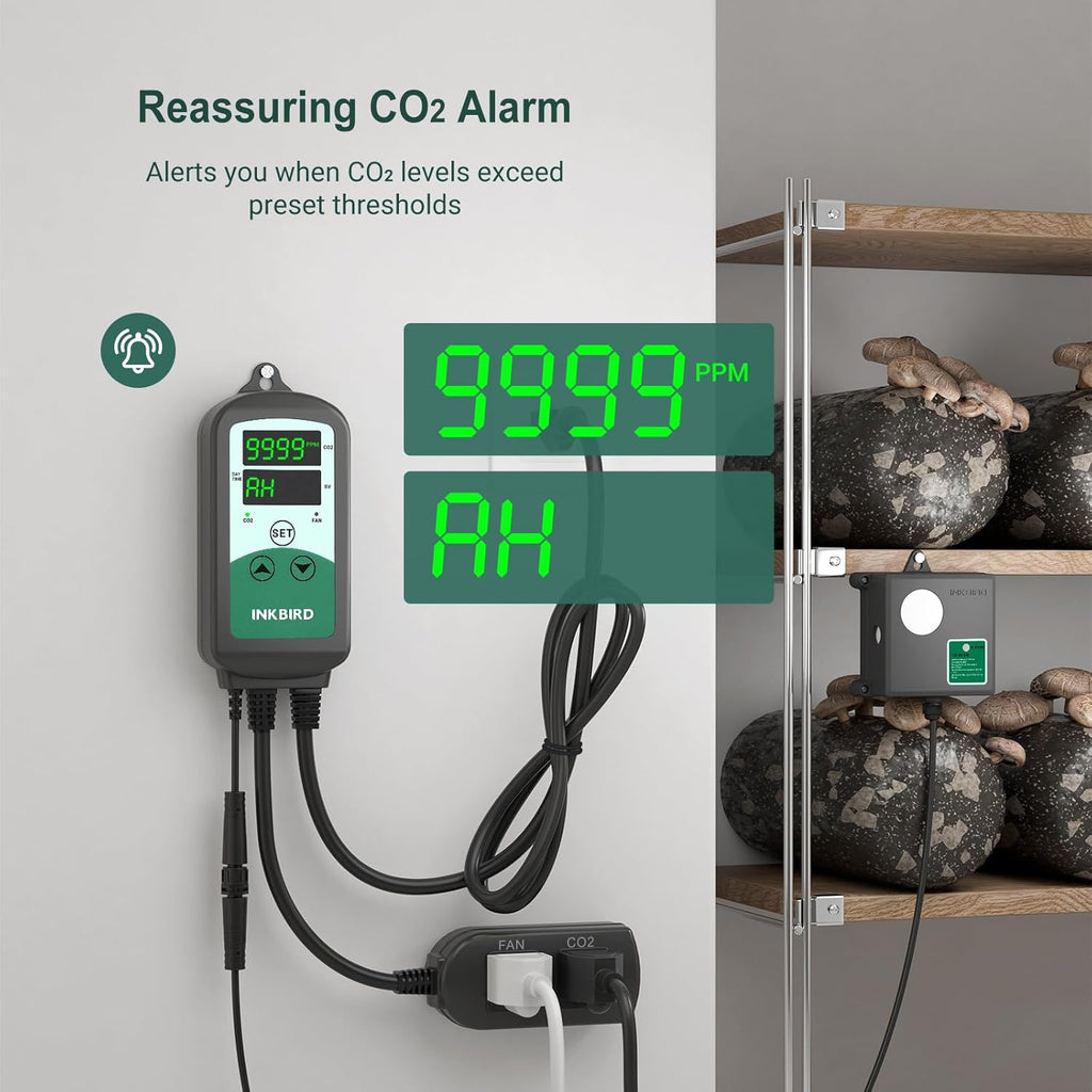 Inkbird ICC-510 CO2 Controller CO2 Meter Dual Plug Carbon Dioxide Controller Fit with CO2 Regulator and Inline Exhaust Fan for Grow Tent, Grow Room, Greenhouse, Grower